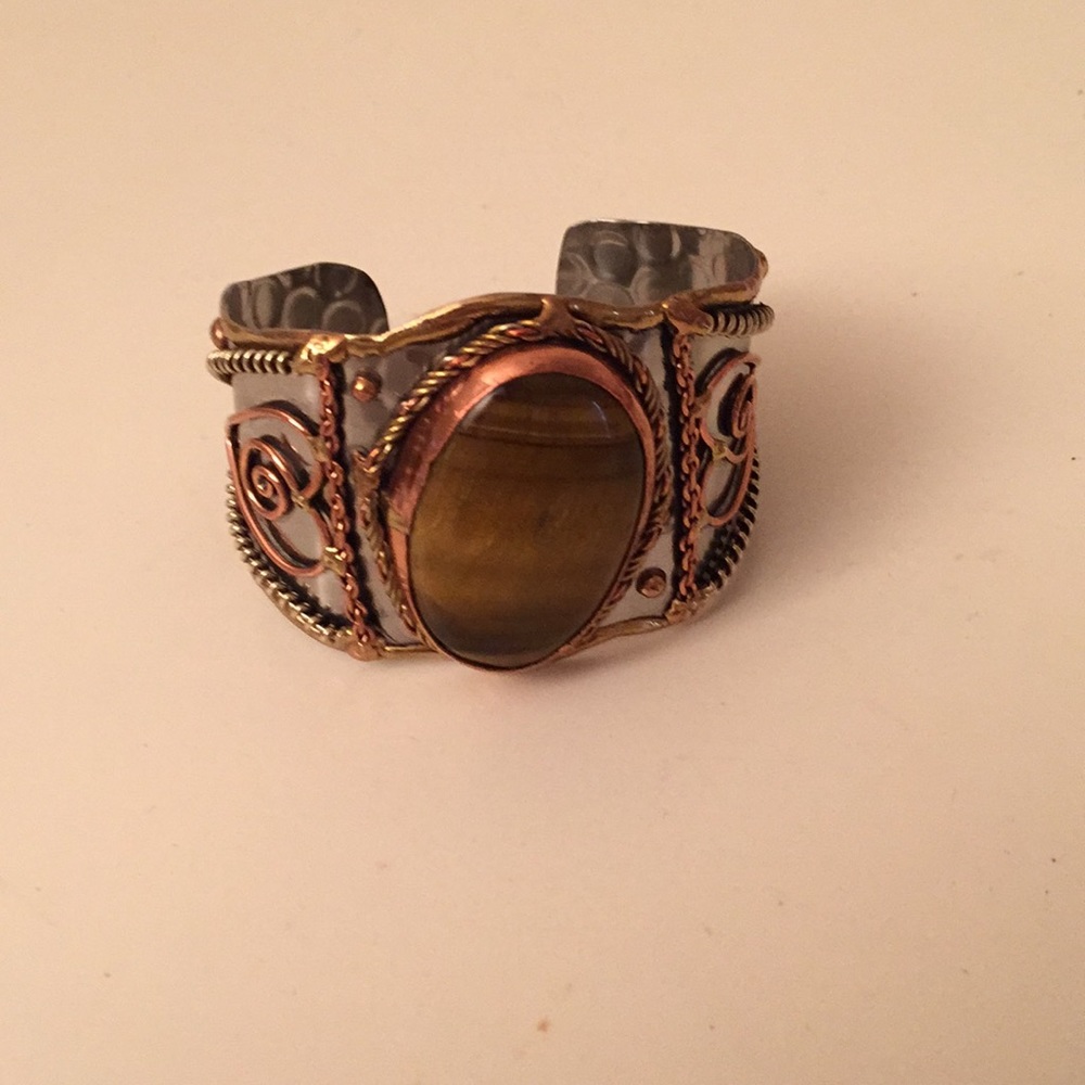 Metal Cuff Bracelet With a Natural Stone